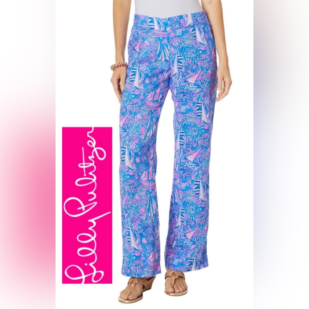 LILLY PULITZER Deri Linen Palazzo Boca Blue Its A Sailabration Pant Size XL NWT - Picture 5 of 16